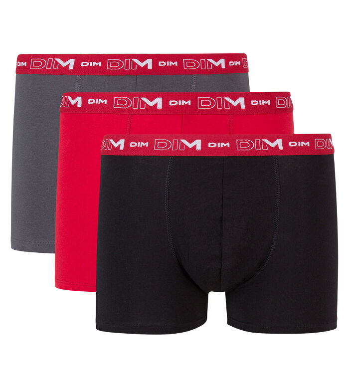 Комплект из 3 трусов-боксеров Coton Stretch серого, перечного красного и черного цвета, , DIM