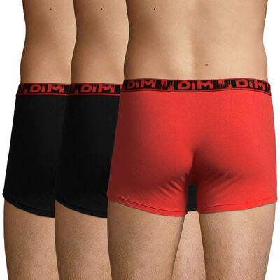 3 Pack stretch cotton trunks Black and Scarlet Red Ecodim Fashion, , DIM