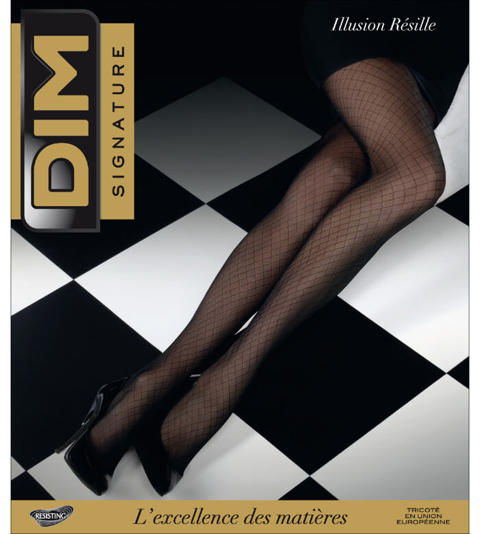 Black DIM Signature 20 fishnet illusion tights, , DIM