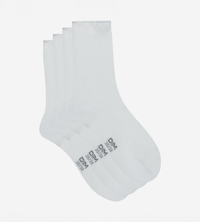 Pack of 2 pairs of white cotton modal socks for women, , DIM