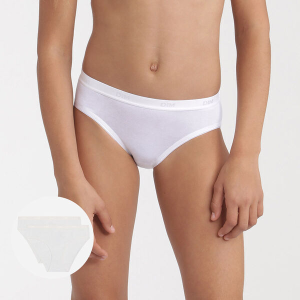 Les Pockets Pack of 2 girls' white organic cotton knickers