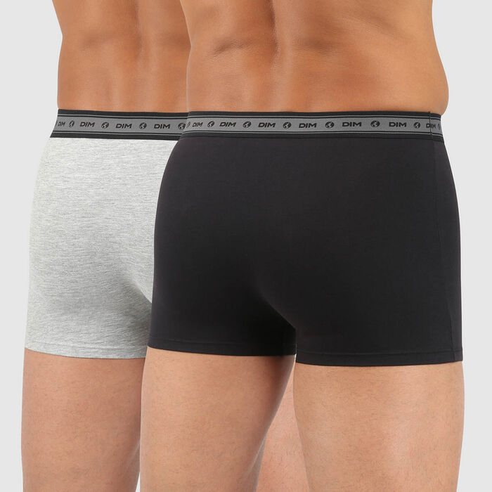 Green by Dim pack of 2 men's organic stretch cotton trunks in black and pearl grey, , DIM