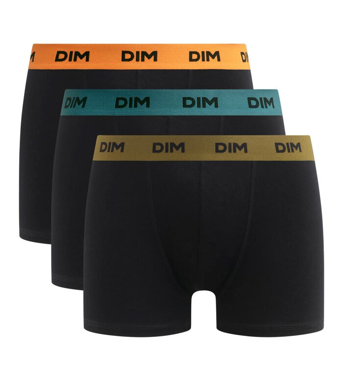 3er-Pack schwarze Baumwoll-Boxershorts mit Jacquardbund in orange/türkis/khaki - Mix & Colors, , DIM
