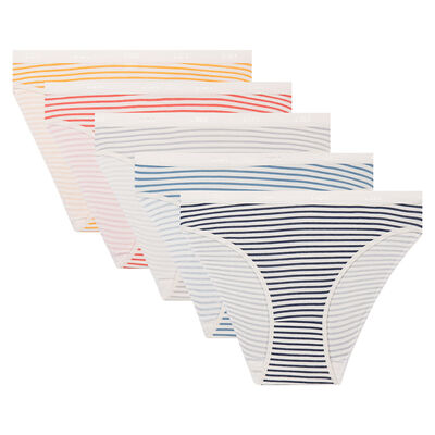 5 pack retro stripes print briefs Les Pockets Stretch Cotton, , DIM