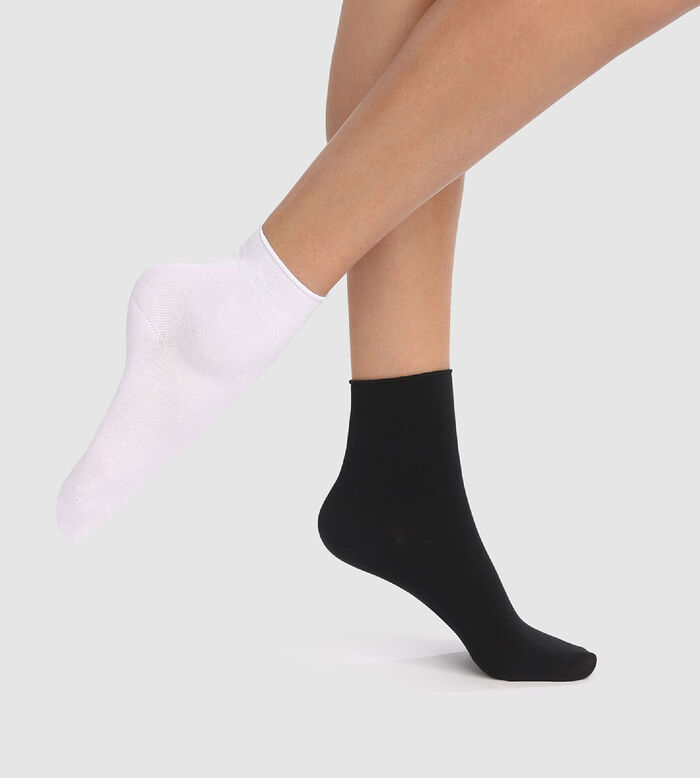 Dim Modal 2 pack women's modal ankle socks in black and white, , DIM