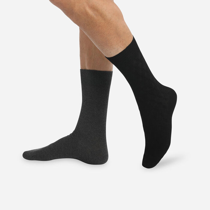 2 pack Black and Grey men's calf socks Cotton Style, , DIM