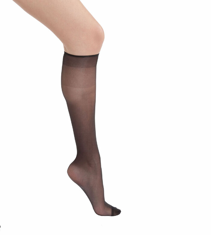 Pack of 2 Sublim Voile Brillant 15 sheer knee highs with a satin sheen in black, , DIM