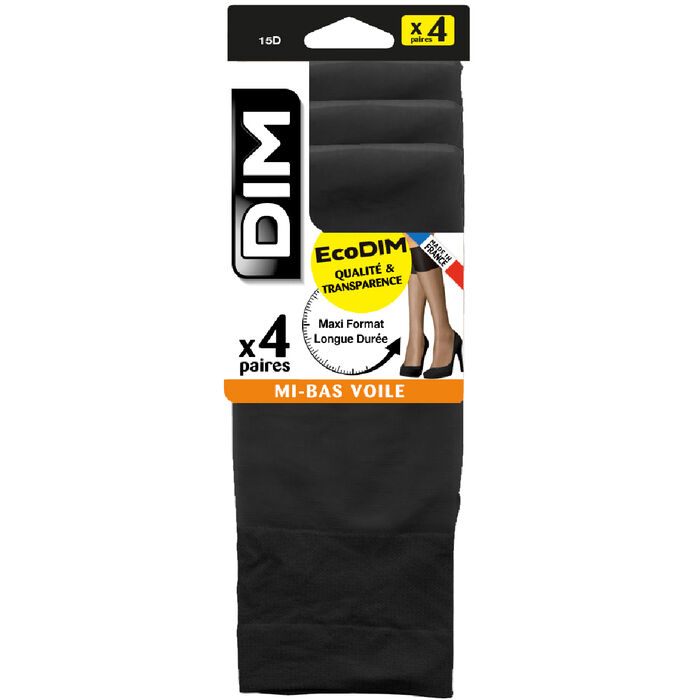 4 pack black sheer knee-socks 15D EcoDIM, , DIM