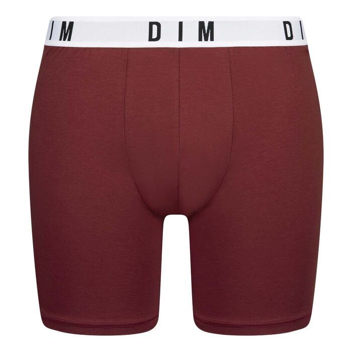 Dim Originals Charcoal Red men's long boxers in stretch cotton, , DIM