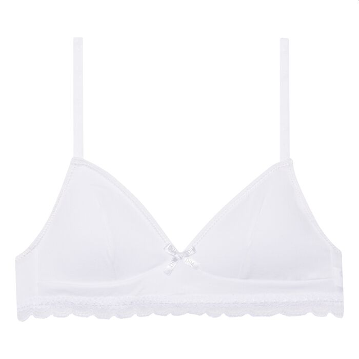 Dim Trendy girls' white stretch cotton bra with removable padding, , DIM