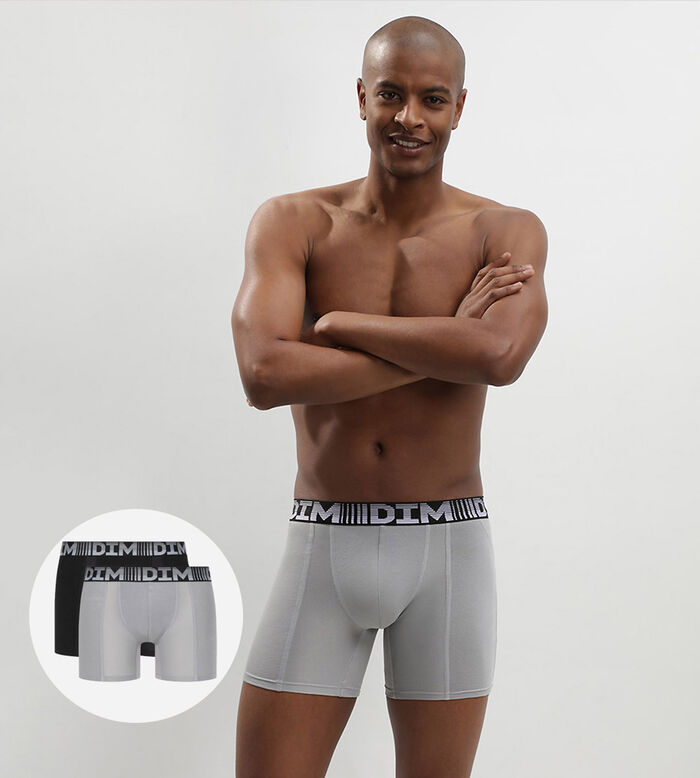 3D Flex Air Pack of 2 men's black-grey anti-perspirant long boxers, , DIM