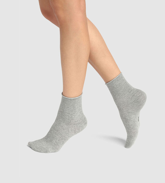 Cotton Style pack of 2 pairs of ankle socks in grey cotton and silver lurex , , DIM