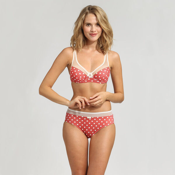 Red underwired bra with white polka dots Generous Retro