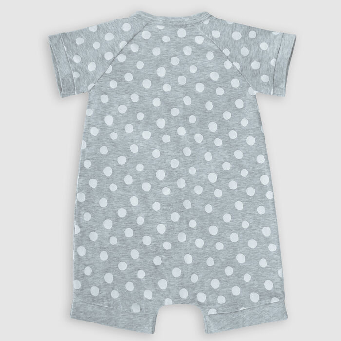 Dim Baby Grey grey cotton stretch baby romper with white polka dots pattern, , DIM