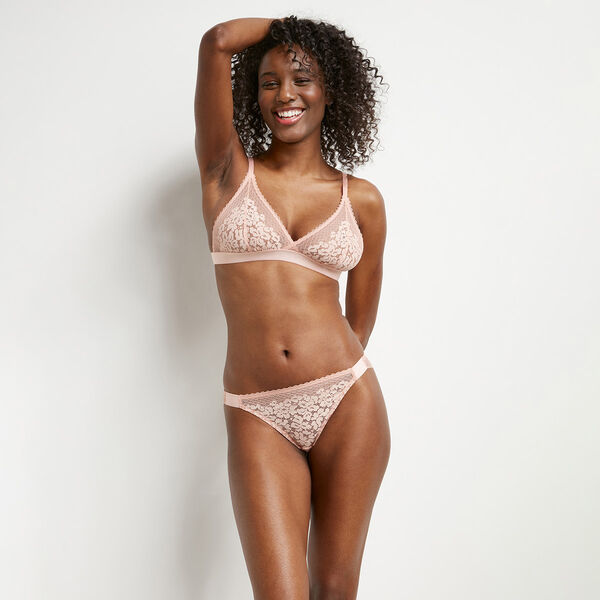 Daily Glam Peach floral and graphic lace triangle bra