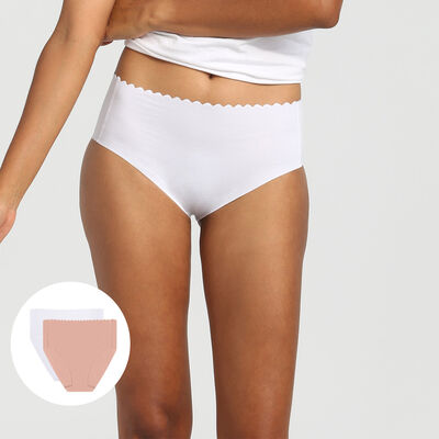 Body Touch pack of 2 stretch cotton high-waist briefs nude/white, , DIM