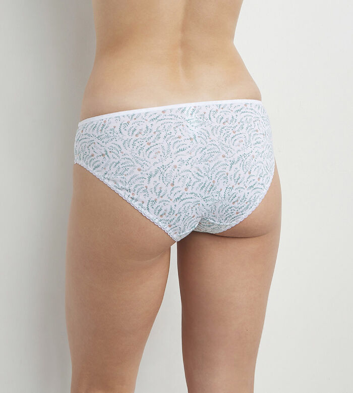 Women's cotton and tulle briefs with vegetal pattern White Generous Organic Cotton, , DIM