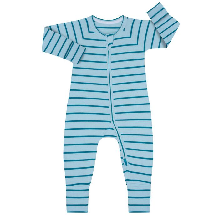 Pijama con cremallera de algodón de rayas azules y verdes, , DIM