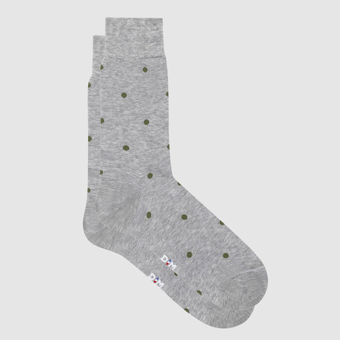 Men's Scottish thread sock with polka dots Grey Slate Made in France Dim, , DIM