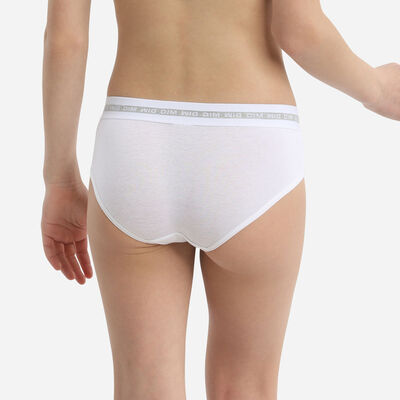 Dim Sport Girl's stretch cotton shorty white with silver print, , DIM