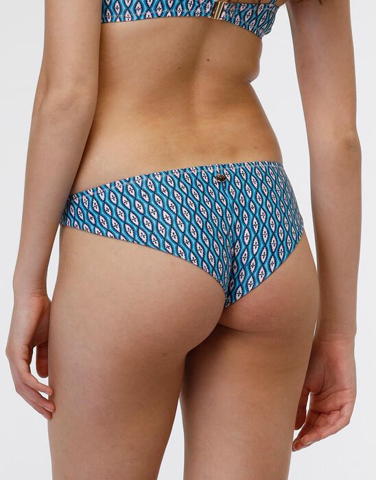 Brazilian swimming costume in microfibre and recycled nylon, geometric print, , DIM