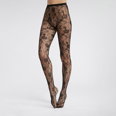 Dim Style Black Women's fishnet and floral lace tights, , DIM
