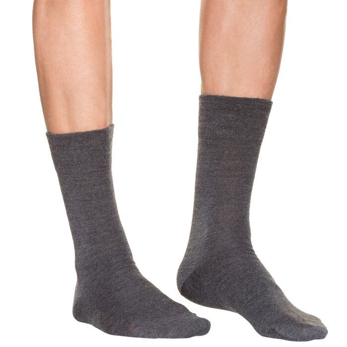 Men’s charcoal mid calf socks in wool, , DIM