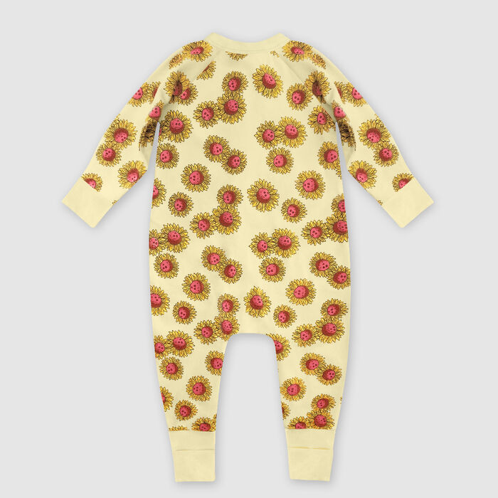Gelber Baby-Pyjama aus Stretch-Baumwolle mit Doppelreißverschluss und Sonnenblumen-Print - DIM Baby, , DIM