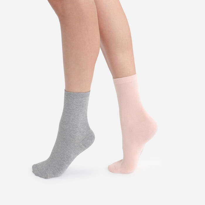 Набор из 2-х пар базовых женских носков из хлопка розового и серого цветов, , DIM
