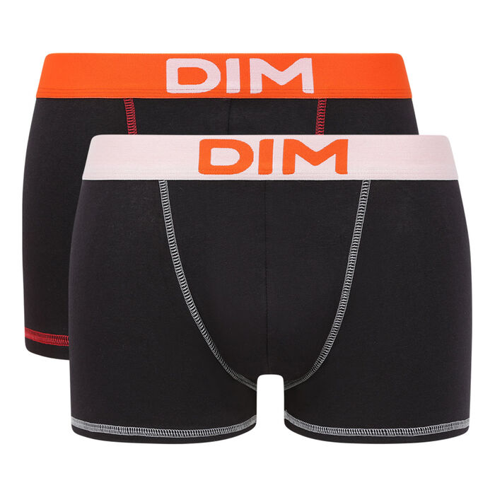Pack de 2 bóxers de hombre en algodón stretch Negro con cinturilla Naranja Mix & Colors, , DIM