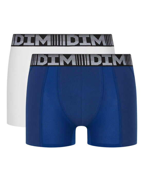 Lot de 2 boxers longs homme anti transpirant Bleu Blanc 3D Flex Air, , DIM