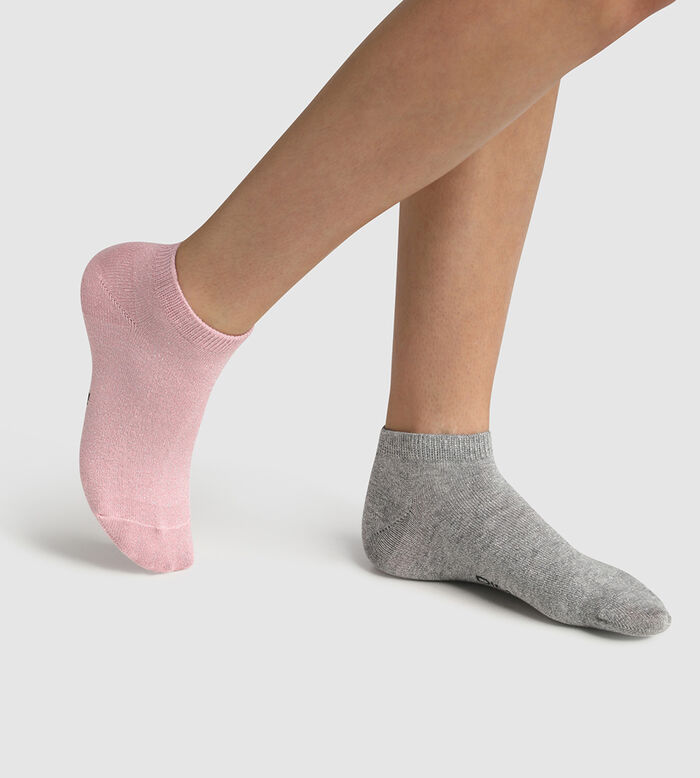 Pack of 2 pairs of grey pink lurex cotton children's socks Cotton Style, , DIM