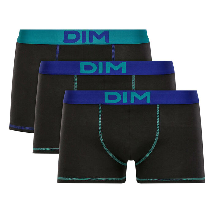 Lot de 3 boxers Noir-Bleu Indigo et Noir-Bleu Turquoise Mix and Colors, , DIM