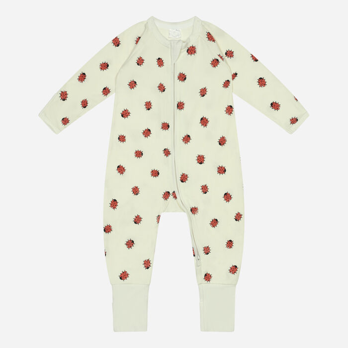 Naturweißer Baby-Pyjama mit Reißverschluss aus Stretch-Baumwolle mit Marienkäfer-Motiv - DIM ZIPPY®., , DIM