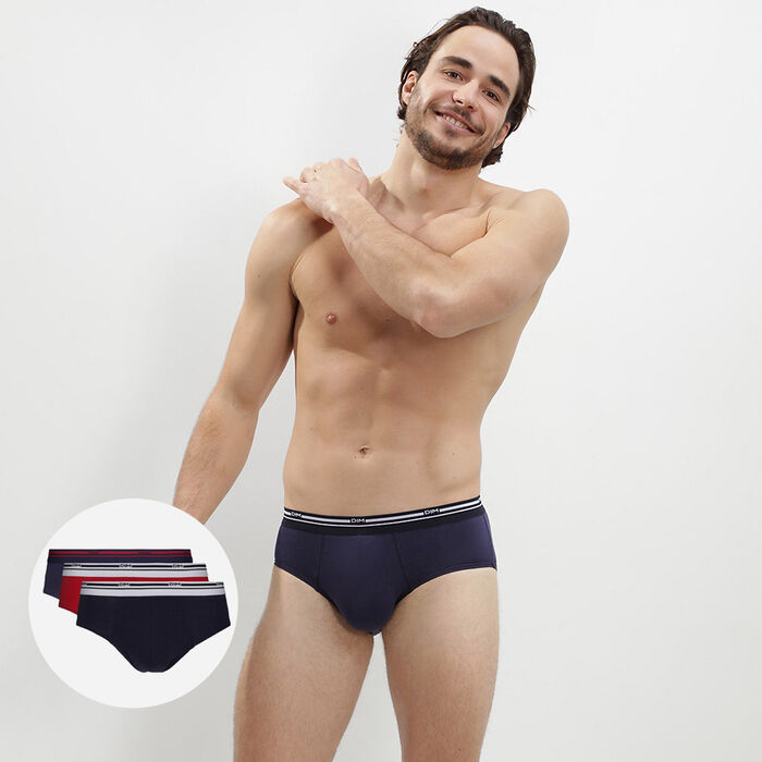 Set of 3 Classic Colors red and blue briefs for men, , DIM