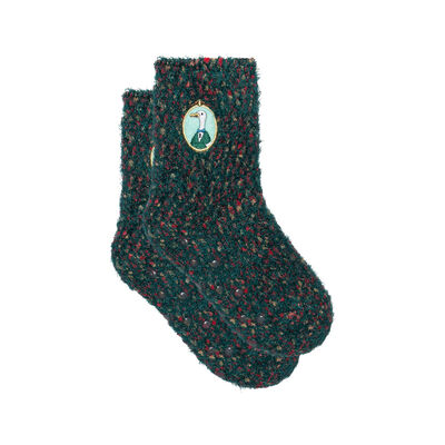 Mixed combed cotton socks with goose print in green Color Sox, , DIM