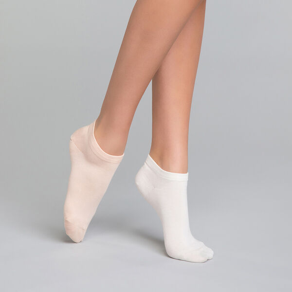 2 pack women's ankle socks white and pink - Dim Basic Coton