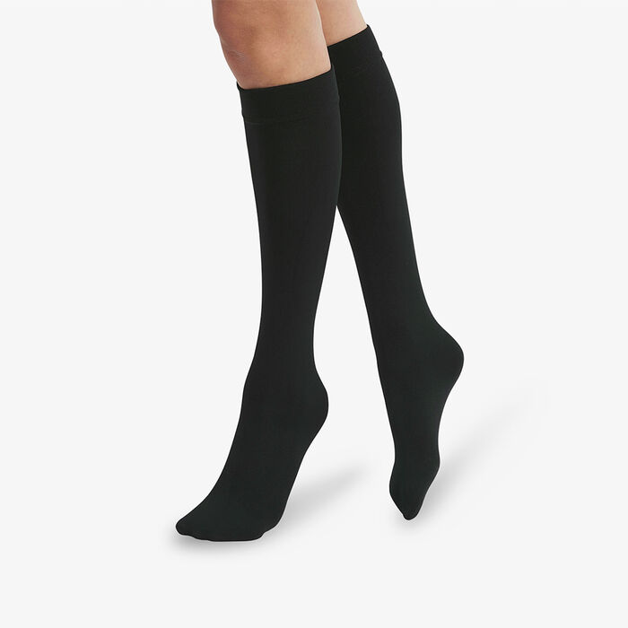 Women's high-waisted knee-highs with fleece lining Black Dim Thermo, , DIM