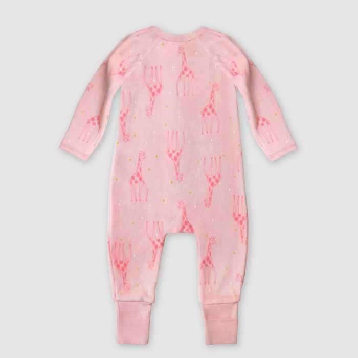 Rosafarbener Baby-Pyjama aus Velours mit Reißverschluss und Giraffen-Print - DIM ZIPPY®. , , DIM