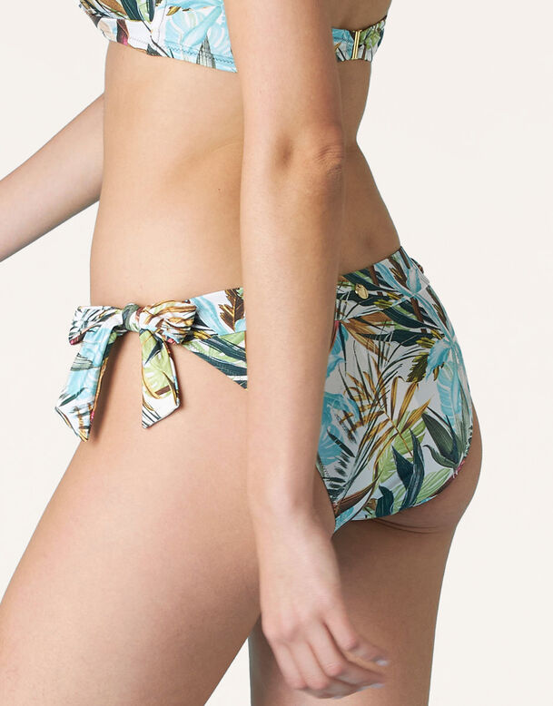 Bikini con estampado tropical y detalles de lazos, , DIM