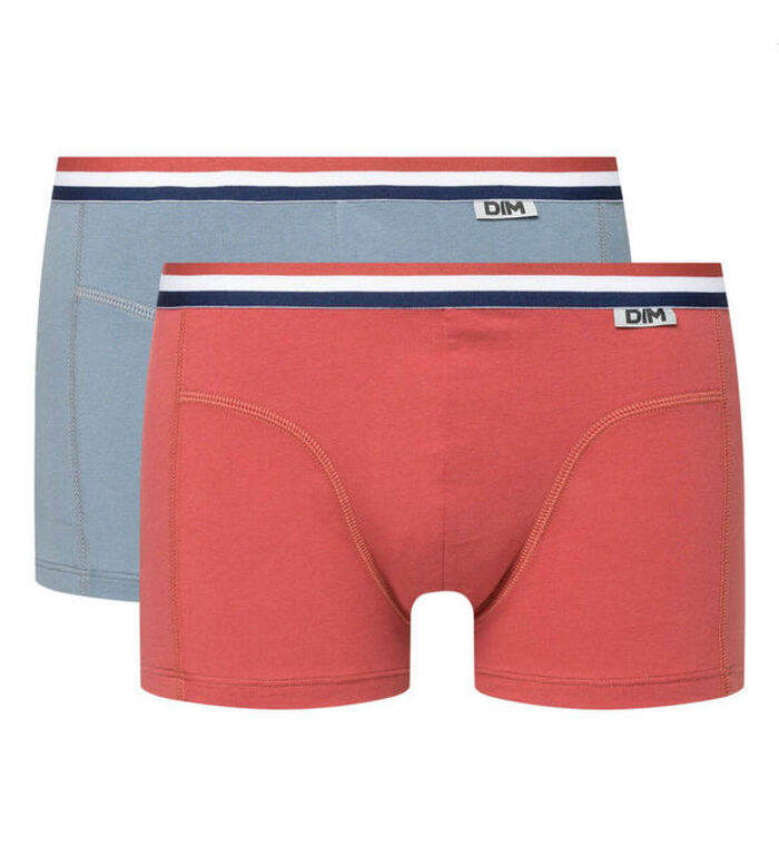 Pack of 2 stretch cotton trunks with three-coloured waistband red grey EcoDIM, , DIM