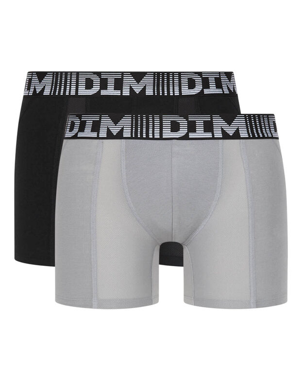 Набор из 2 мужских длинных дышащих трусов-боксеров черного и серого цвета 3D Flex Air, , DIM