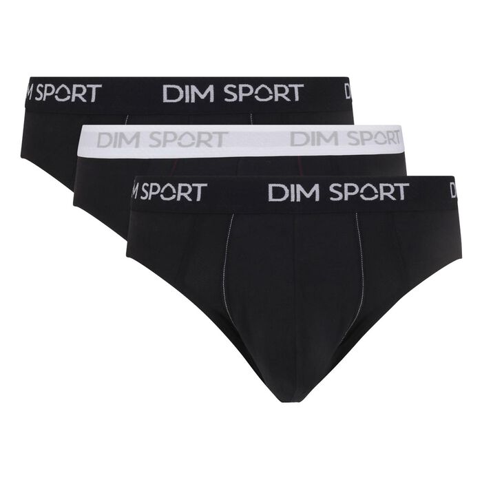 Pack de 3 slips para hombre de algodón elástico y malla negro blanco Dim Sport, , DIM