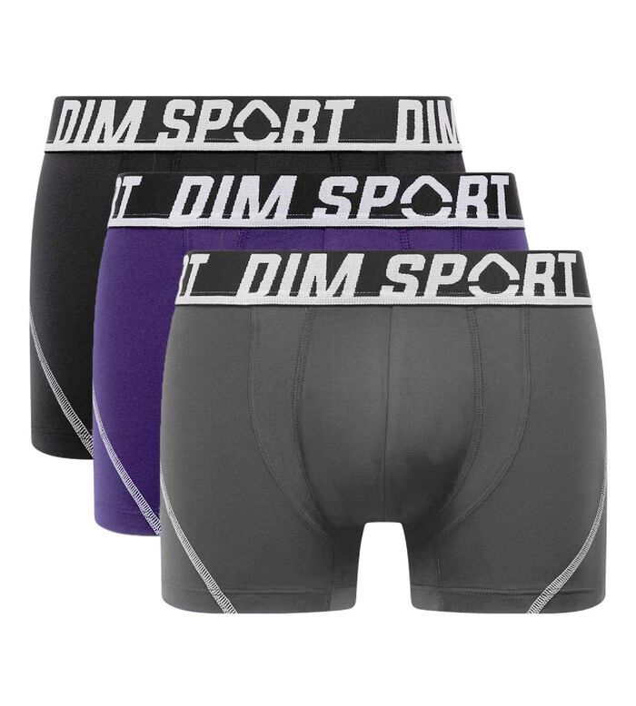 Pack of 3 men's Purple Dim Sport thermo-regulating microfibre boxers, , DIM