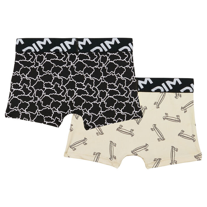 Dim Micro Pack of 2 boys' boxers in recycled microfibre with skate motif, , DIM