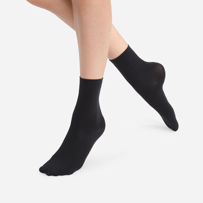 Pack of 2 pairs of women’s second skin mid calf socks in black, , DIM
