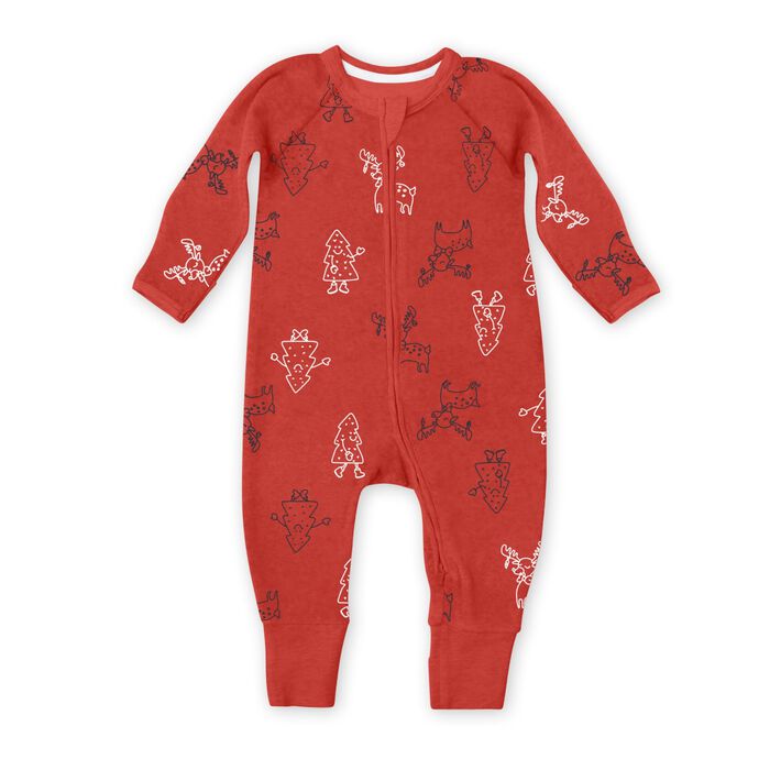 Pijama de terciopelo con cremallera en dos sentidos con estampado de renos de Navidad Dim ZIPPY ®, , DIM