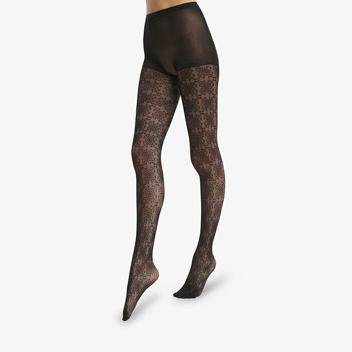 Women's black fishnet tights with bohemian lace flowers Dim Style, , DIM