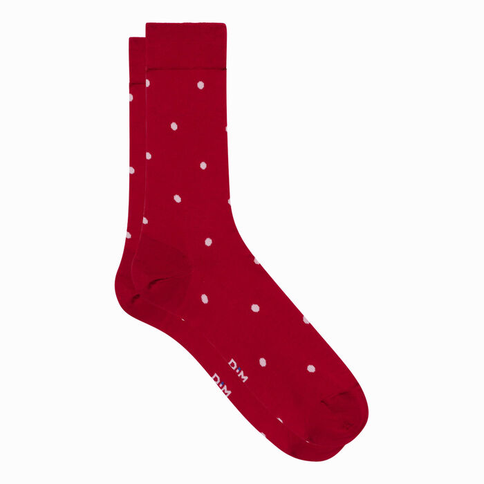 Men's red lisle thread socks with polka dots Monsieur Dim, , DIM