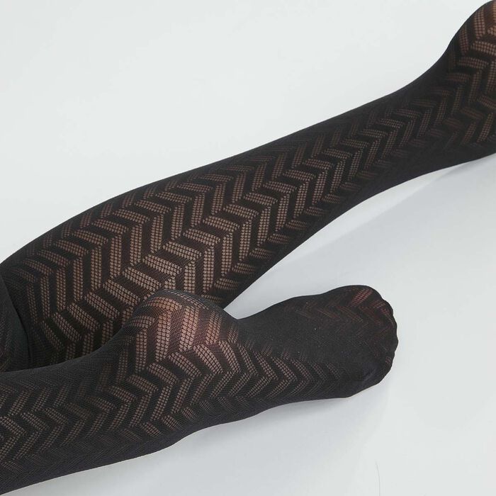 Schwarze feinmaschige Netzstrumpfhose mit Fischgrätmuster - DIM Style, , DIM